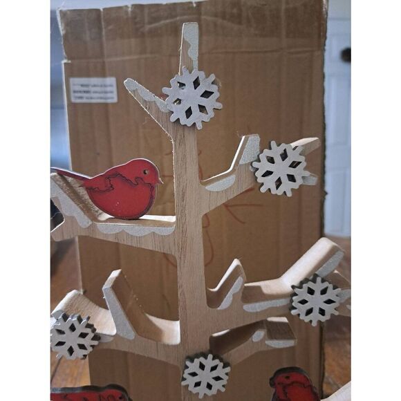 Cardinal Christmas Holiday Wood Winter Tree Table Decor Red Bird Snowflake - Picture 2 of 7